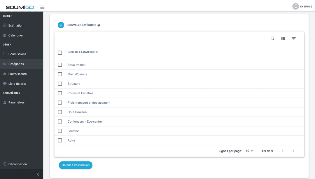 Catégories et structure de catalogue - Interface