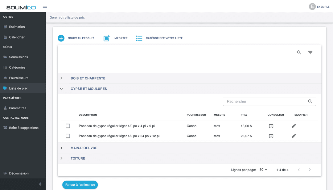 Listes de prix flexibles - Vue principale