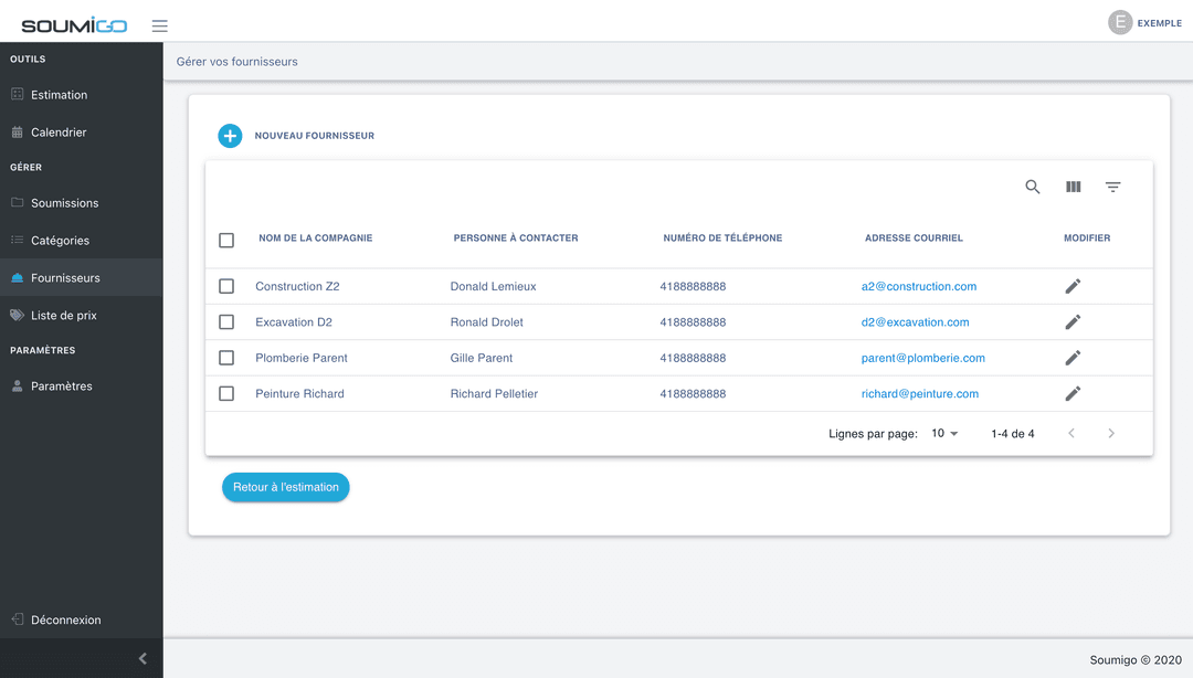 Gestion des fournisseurs simplifiée - Interface